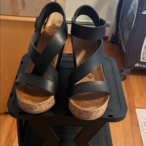 Blowfish Black Strappy Wedge Sandals